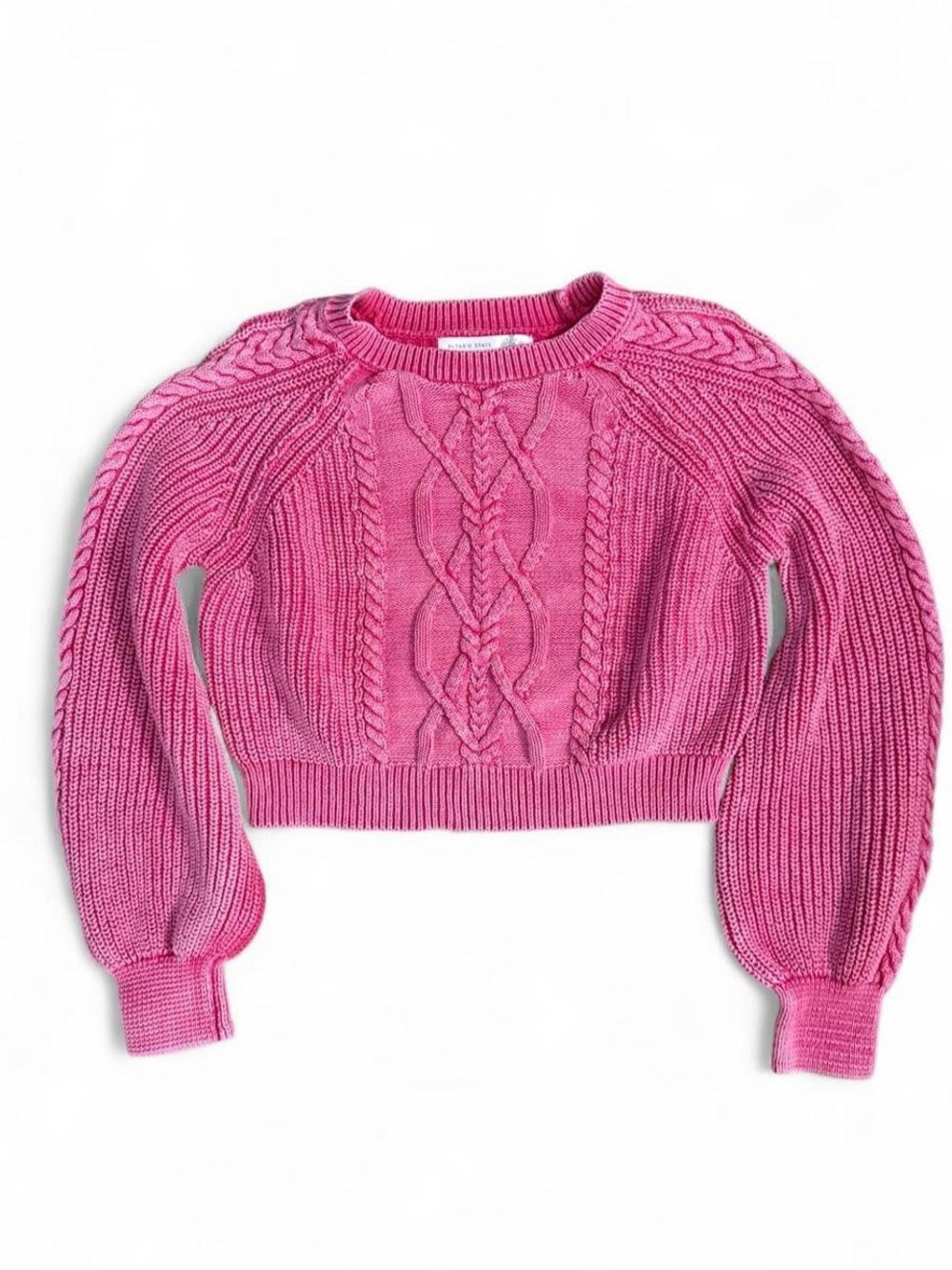 Altar'd State Pink Cropped Cable Knit Sweater